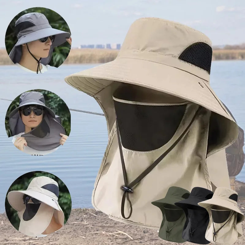 Unisex Summer Sun Hat UV Protection Bucket Cap with Neck Flap Outdoor Hunting Fishing Hiking Camping Fisherman Hat