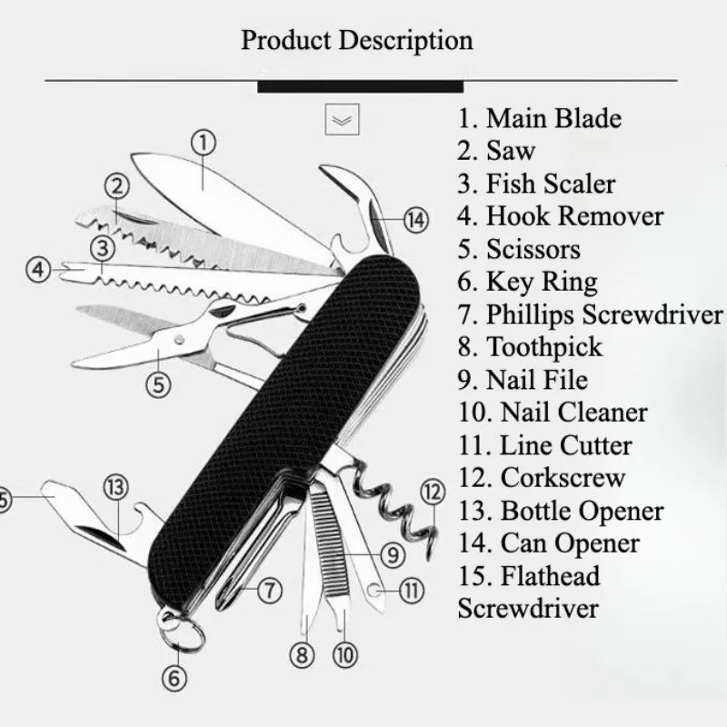 Multifunction Folding Pocket Knife Swiss Style Outdoor Portable Survival Straight Blade Tool
