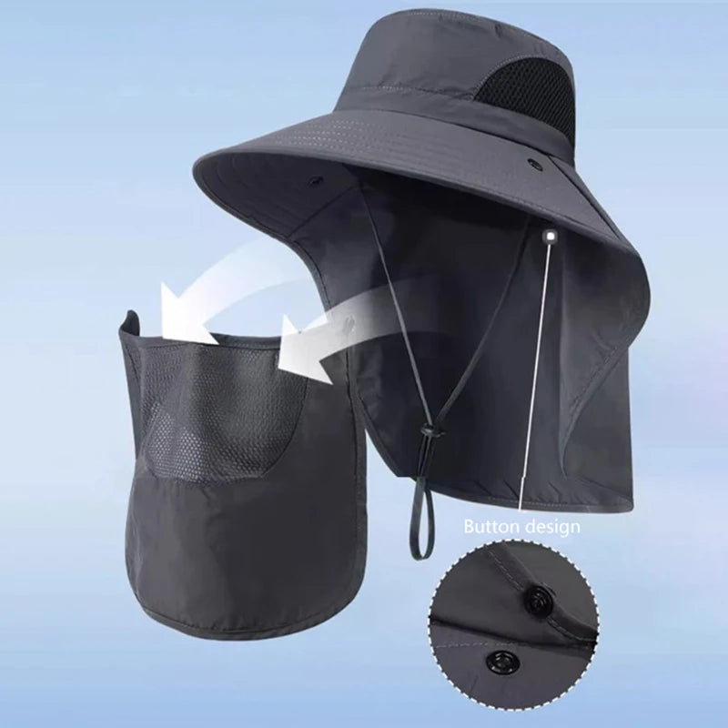 Unisex Summer Sun Hat UV Protection Bucket Cap with Neck Flap Outdoor Hunting Fishing Hiking Camping Fisherman Hat