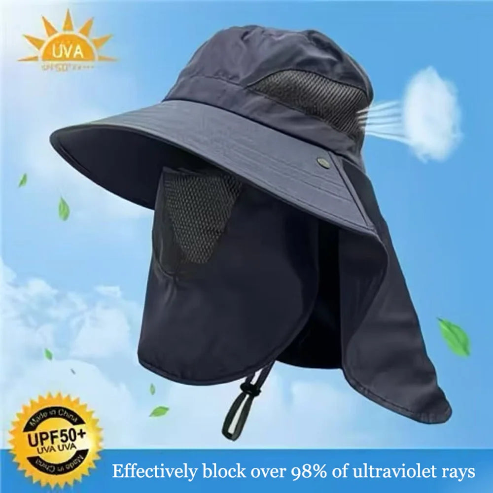 Unisex Summer Sun Hat UV Protection Bucket Cap with Neck Flap Outdoor Hunting Fishing Hiking Camping Fisherman Hat