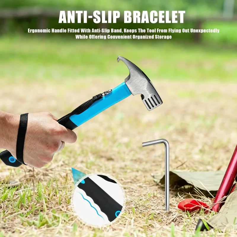 Safety Hammer Outdoor Camping Tent Stakes Hammer Multi-Functional Nail Puller Hammer, Safety Hammer, Wooden Handle Rescue Hammer