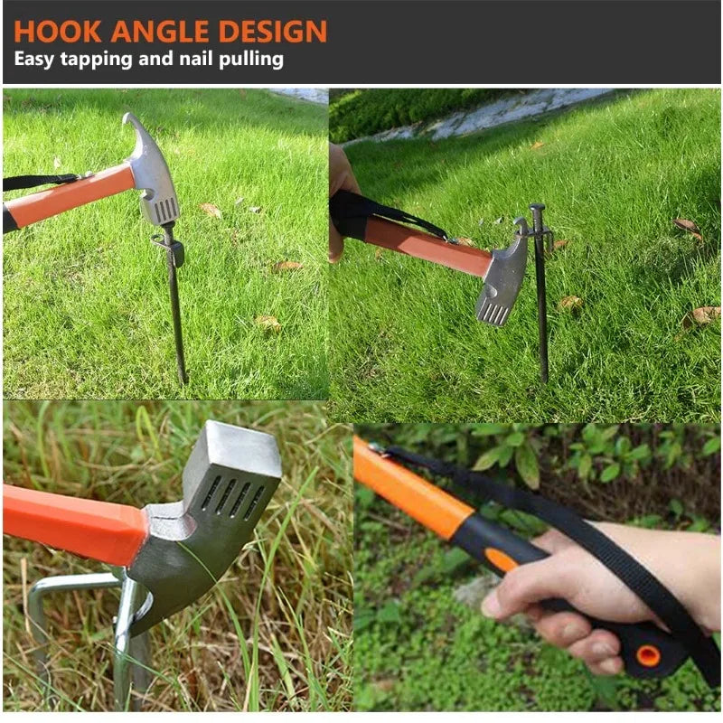Safety Hammer Outdoor Camping Tent Stakes Hammer Multi-Functional Nail Puller Hammer, Safety Hammer, Wooden Handle Rescue Hammer