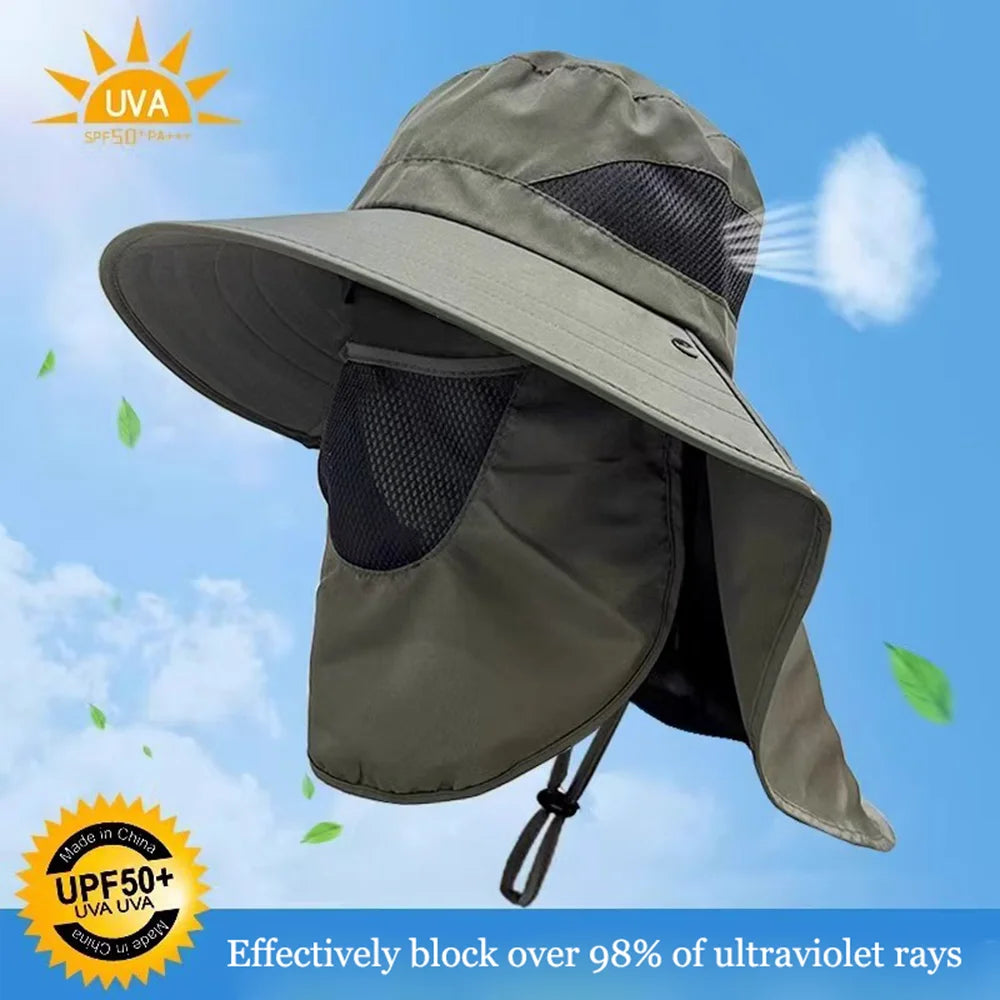 Unisex Summer Sun Hat UV Protection Bucket Cap with Neck Flap Outdoor Hunting Fishing Hiking Camping Fisherman Hat