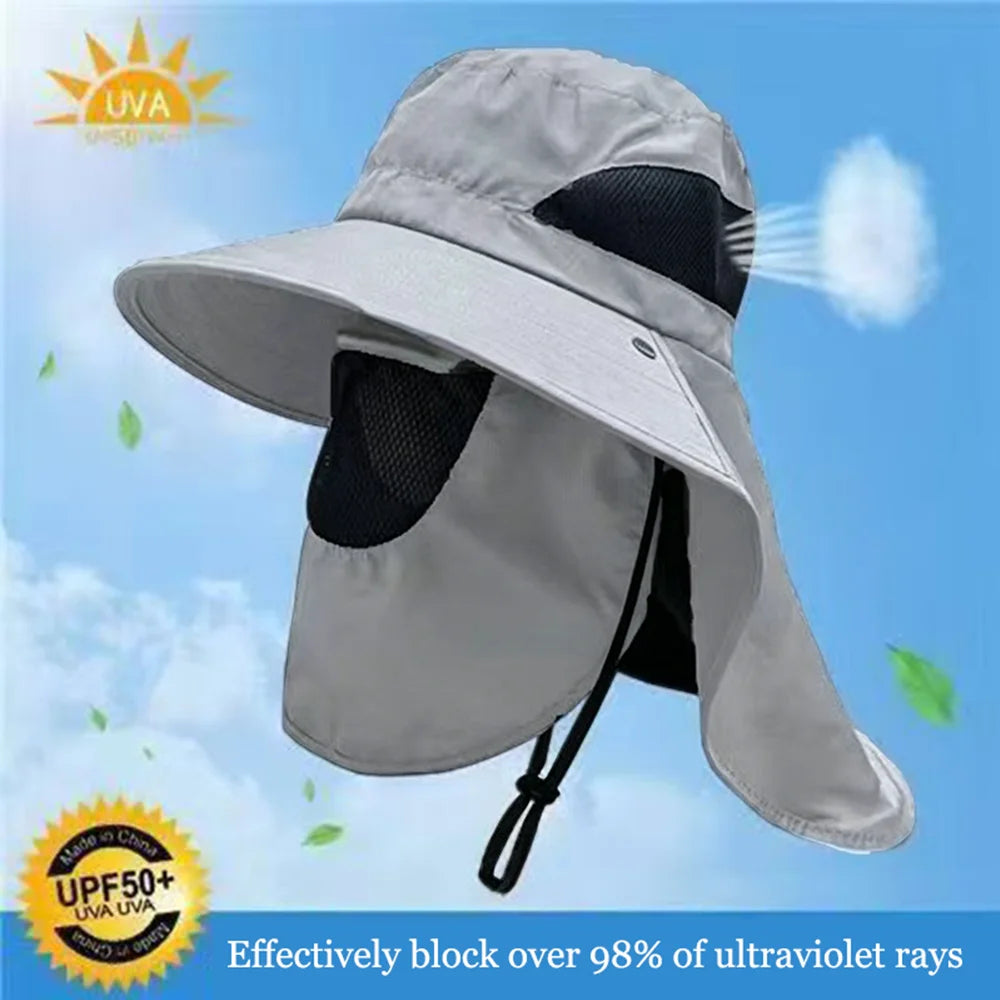 Unisex Summer Sun Hat UV Protection Bucket Cap with Neck Flap Outdoor Hunting Fishing Hiking Camping Fisherman Hat