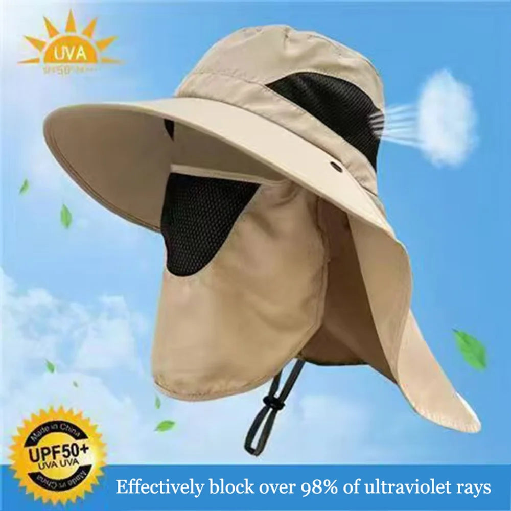 Unisex Summer Sun Hat UV Protection Bucket Cap with Neck Flap Outdoor Hunting Fishing Hiking Camping Fisherman Hat
