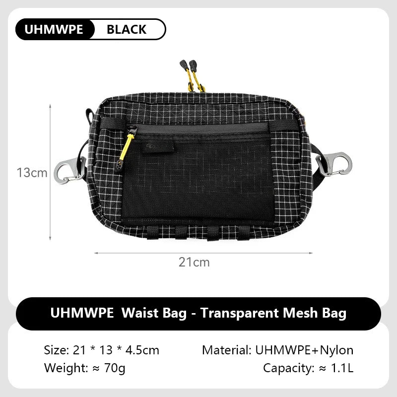 Ultralight Waterproof Fiber Waist Pack 1.1L, Multi-pocket Outdoor Waist Bag for Running Cycling Camping