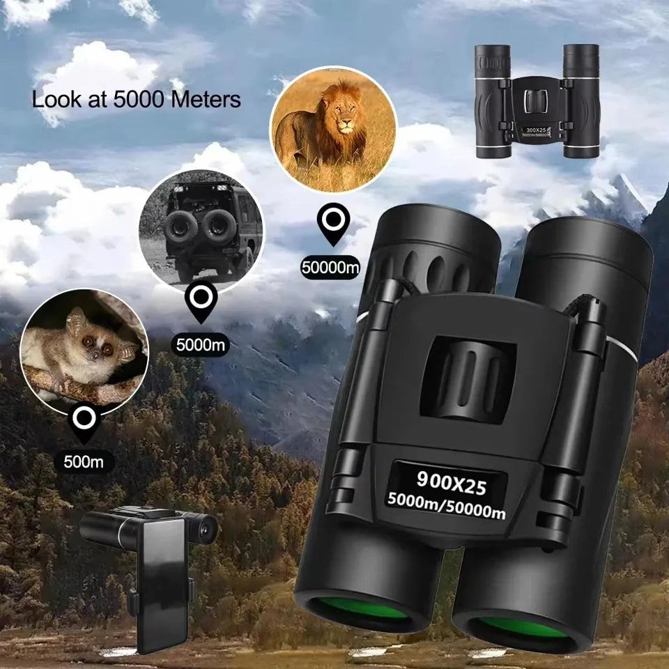High-Powered 900x25 Mini Binoculars BAK4 Prism Waterproof Outdoor Optics for Travel Bird Watching Sports
